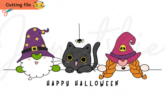 Gnomes Witch Halloween and Black Cat